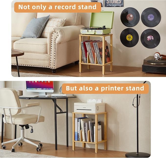 LELELINKY 2-Tier Bamboo Record Player Stand - Image 6