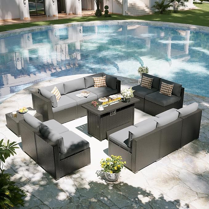 Aoxun Patio Furniture Set with Fire Pit Table, 12 Piece Outdoor Sectional Sofas - Image 7