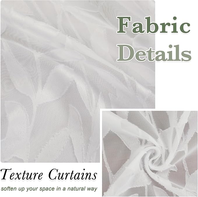 Lecloud Leia Ivory Sheer Kitchen Curtains 24 Inch Length 2 Pcs, Jacquard - Image 9