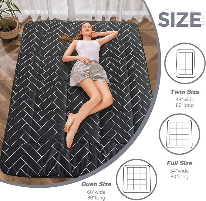 MAXYOYO Black Geometric Pattern Futon Mattress, Japanese Floor Mattress Quilted - Image 4