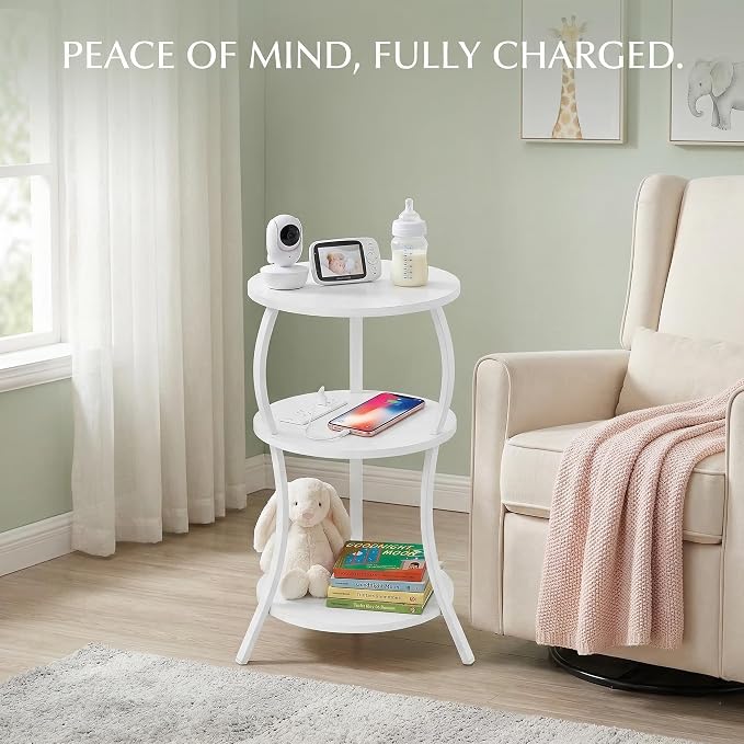 Small Round Side Table with Charging Station, 3-Tier Waist Circular End Table - Image 7
