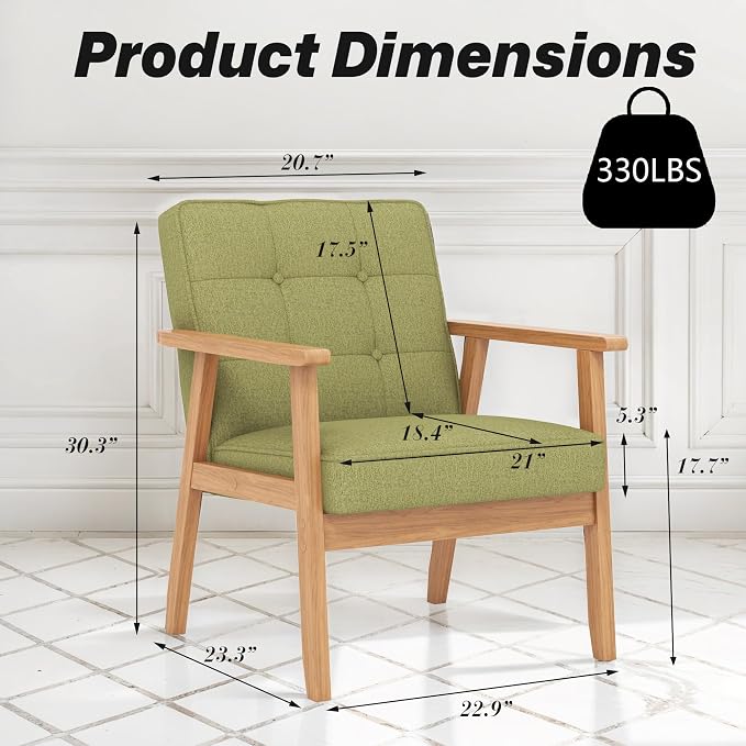 Modern Accent Chair with Arm Rest, Upholstered Linen Fabric Leisure Side Chair - Image 2