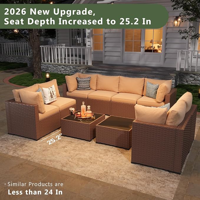 Aoxun 10 Piece Patio Furniture Set Wicker Rattan Patio Sectional Sofa Set - Image 2