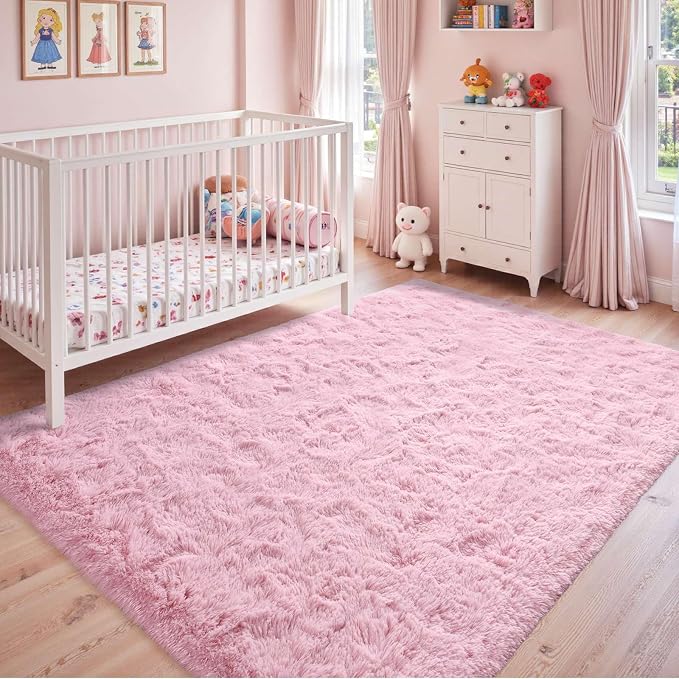 8x10 Ft Extra Large Pink Rugs for Living Room Girls, Shag Fluffy Area Rug for - Image 3