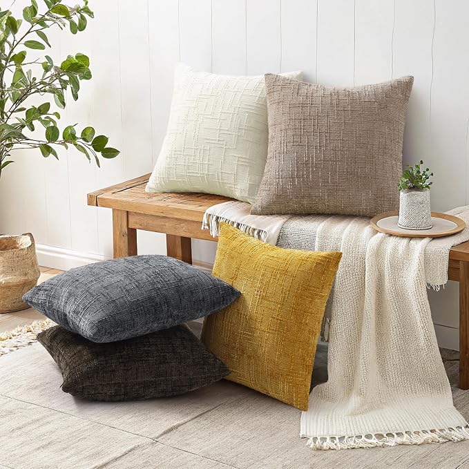 decorUhome Dark Grey Chenille Throw Pillow Covers 16x16 Set of 2 Textured Soft - Image 6