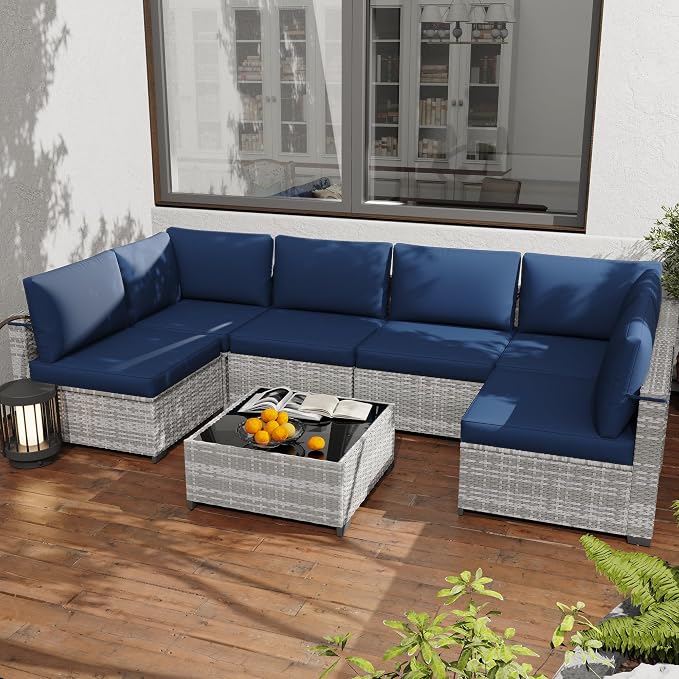 KIGOTY Patio Furniture Set, 7 Pieces Modular Outdoor Sectional Sofa, PE Rattan by KIGOTY