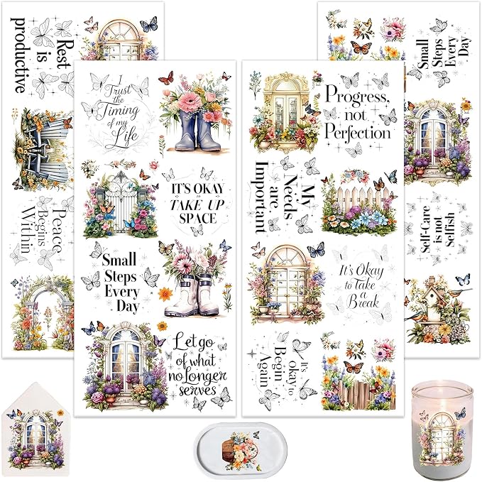 4 Sheets Rub on Transfers for Crafts, Gardens and Butterflies Furniture by Dorsbaby