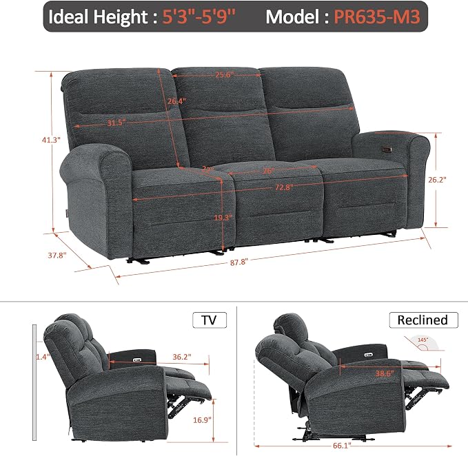 MCombo 87.8" Wall Hugger Power Reclining Sofa - Image 3