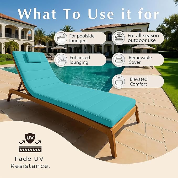 Quilted Chaise Lounge Outdoor Patio Furniture Cushions | Water-Resistant Patio - Image 3