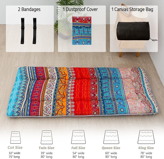 MAXYOYO Bohemian Floor Cot Mattress, Japanese Floor Mattress Narrow Twin Futon - Image 3