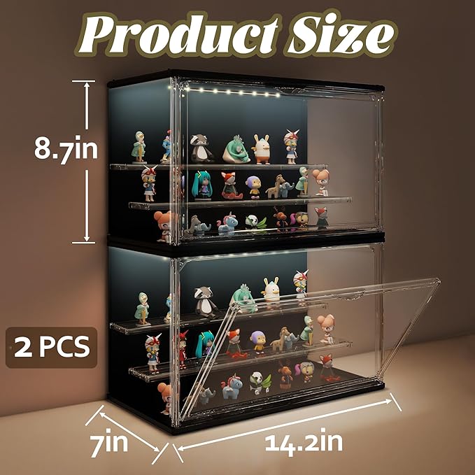 2PCS Clear Display Case for Collectibles, 3-Tier Adjustable Display Case - Image 2