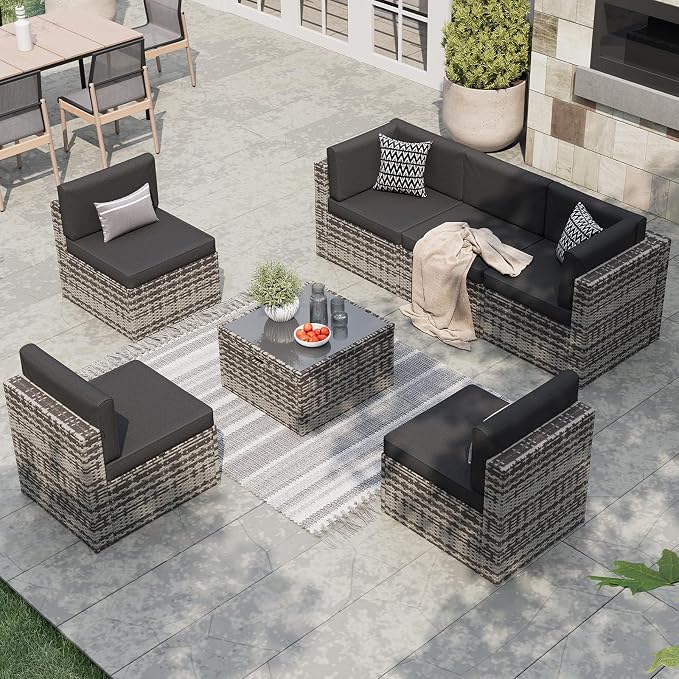 Aoxun 7 Piece Patio Furniture Set, All-Weather Wicker Outdoor Furniture 6 Seats by Aoxun