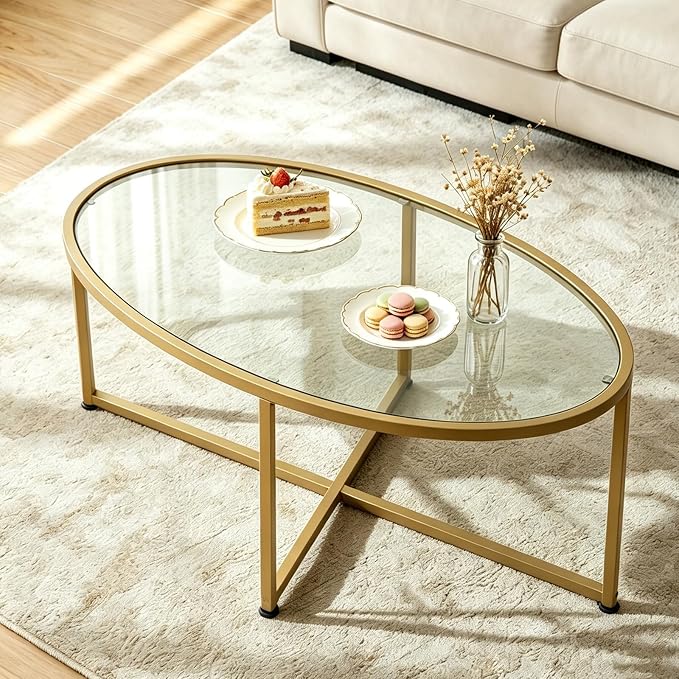 Wolawu Coffee Table Gold Oval Glass Coffee Tables by Wolawu
