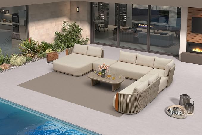 PURPLE LEAF Patio Furniture Set, 7-Piece L-Shaped Patio Conversation Sets by PURPLELEAF
