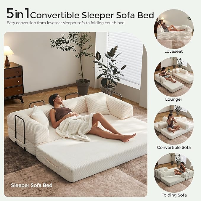 79" Convertible Sofa Bed with Fixed-Shape Frame & Removable Armrests, Modular - Image 5