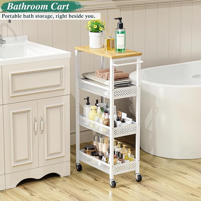 OKZEST Utility Slim Storage Cart, 4-Tier Narrow Bathroom Organizers and Storage - Image 6