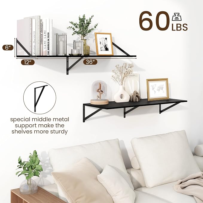 Fun Memories Floating Shelves for Wall, 12 Inch Deep Floating Shelves Set of 2 - Image 3