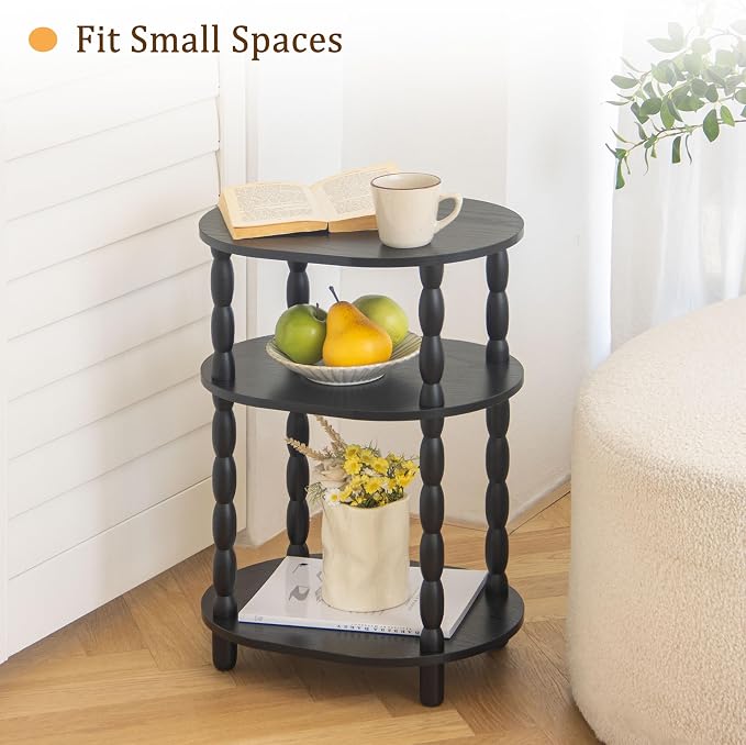 MaxSmeo Black Side Table, 3-Tier Small Oval End Table, Modern Night Stand Wood - Image 4
