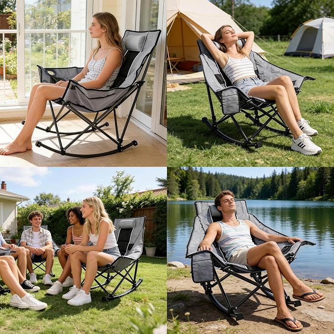Suteck Oversized Rocking Camping Chair, Thick Padded Folding Rocking Chair - Image 7