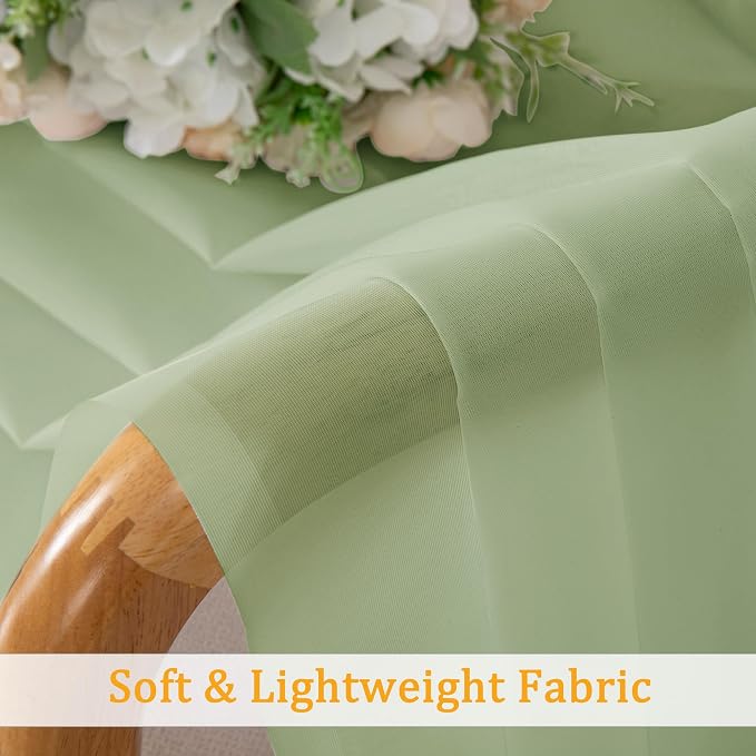 Gwine Light Green Sheer Curtain Tiers 24 Inch Length, Light Filtering Voile - Image 8