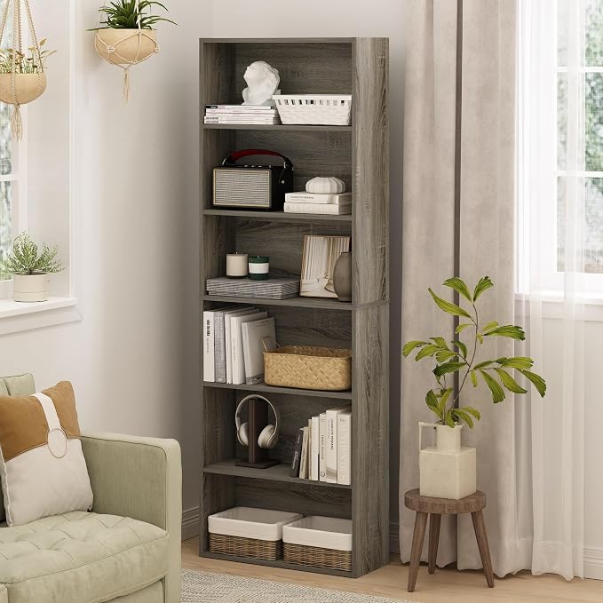 Furinno Jaya Simply Home Free Standing 6-Tier Open Storage Bookcase, French Oak - Image 2