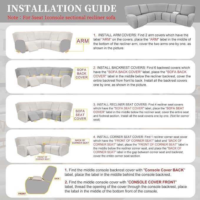 100% Waterproof Sectional Recliner Couch Covers - Image 7