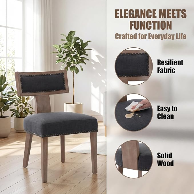 HNY Mid Century Modern Dining Chairs Set of 2, Farmhouse Linen Fabric - Image 4