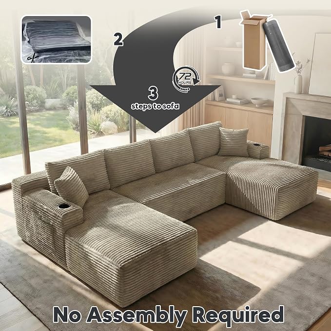 125 Inch Modular Sectional Sofa, Cloud Couch Oversized U Shaped Corduroy Sofa - Image 6