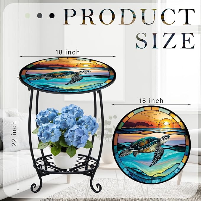 Cinnvoice Outdoor Side Table Round Small Mosaic Patio Accent Indoor End Plant - Image 3