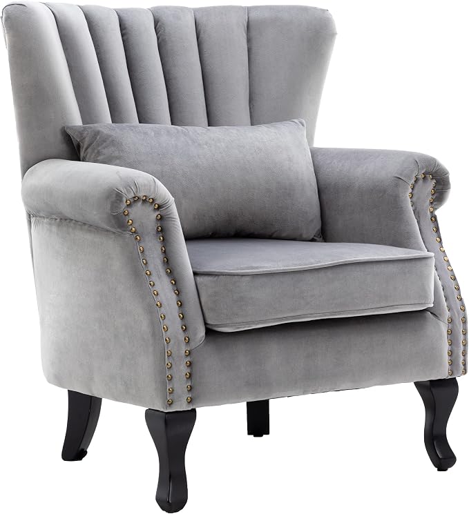 Mid Century Accent Chair Modern Tufted Wingback Armchairs Club Chair Velvet - Image 4