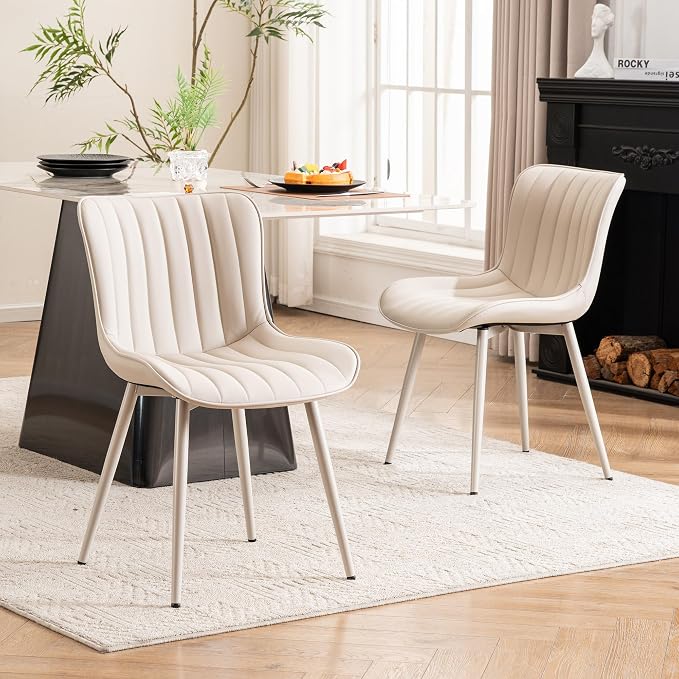 YOUNUOKE Mid-Century Modern Dining Chairs Set of 2, Cream PU Leather by YOUNUOKE