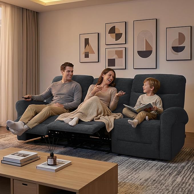 MCombo 87.8" Wall Hugger Power Reclining Sofa, 3-Seat Triple Recliner Couch - Image 2