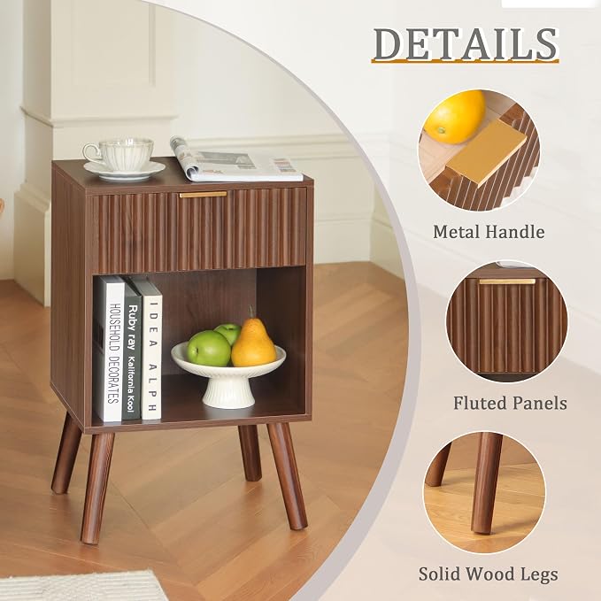 Fultyle Nightstand with Charging Station, Fluted Night Stand with USB and Type - Image 4