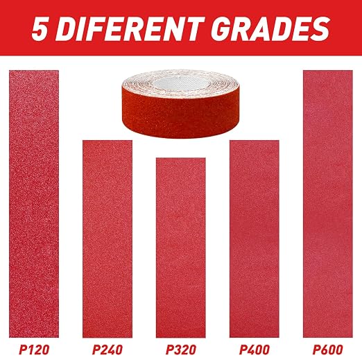 Emery Cloth Roll, 5 Grits 1'' x 19.7' Sandpaper Roll 120 240 320 400 600 Emery - Image 9