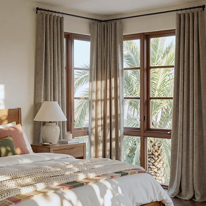 RYB HOME Burlap 100% Blackout Linen Curtains - Image 2