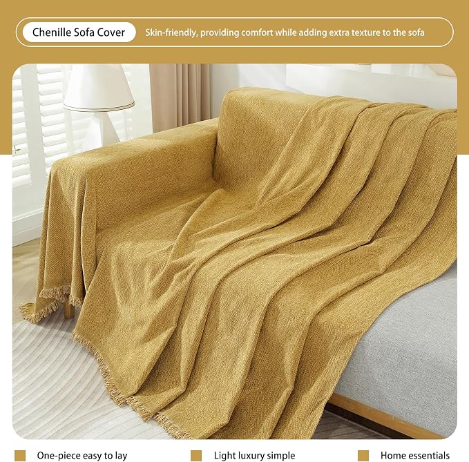 DREAMINGO Modern Minimalism Couch Cover Pets Loveseat Protector Mustard Yellow - Image 3