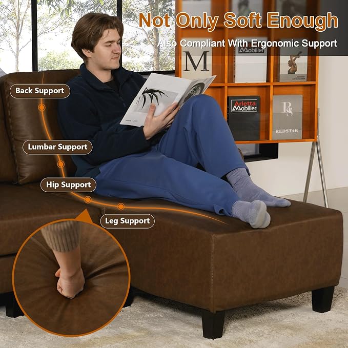 EASE MOOSE Large Seat Faux Leather L Shaped Sofa, Waterproof and - Image 5