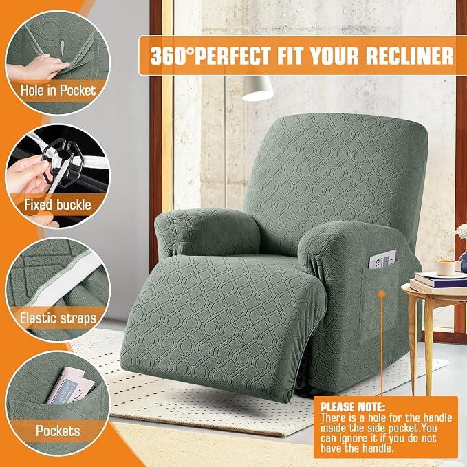 VANSOFY Oversized Recliner Chair Cover, 4-Pieces Stretch Recliner Covers - Image 4