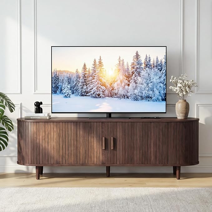65" Mid Century Modern TV Stand, Wood TV Consoles - Image 2