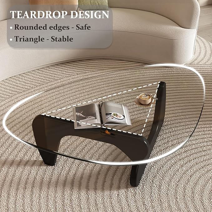 Modern Glass Coffee Table, 44.9"×32.3"×15.8" Triangle Center Table - Image 5