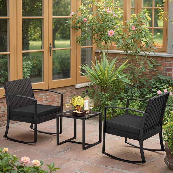 Greesum 3 Pieces Outdoor Furniture Set Patio Bistro Rocking Chairs - Image 5