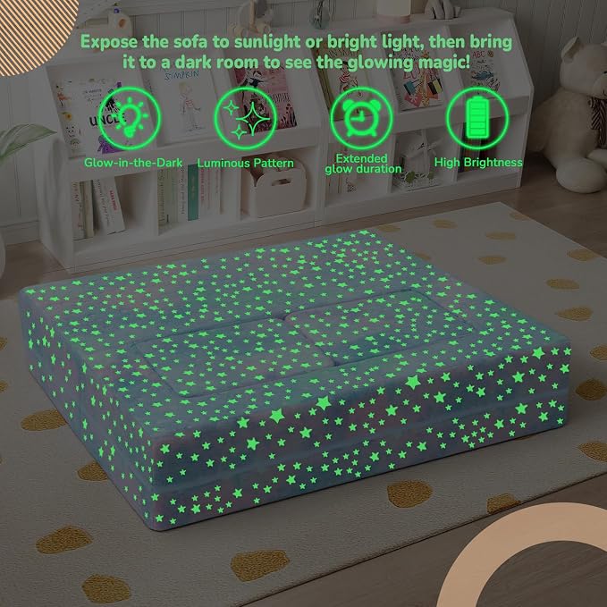 MeMoreCool Kids Sofa Couch, Glow in Dark Couch Sofa, Modular Convertible Kids - Image 5