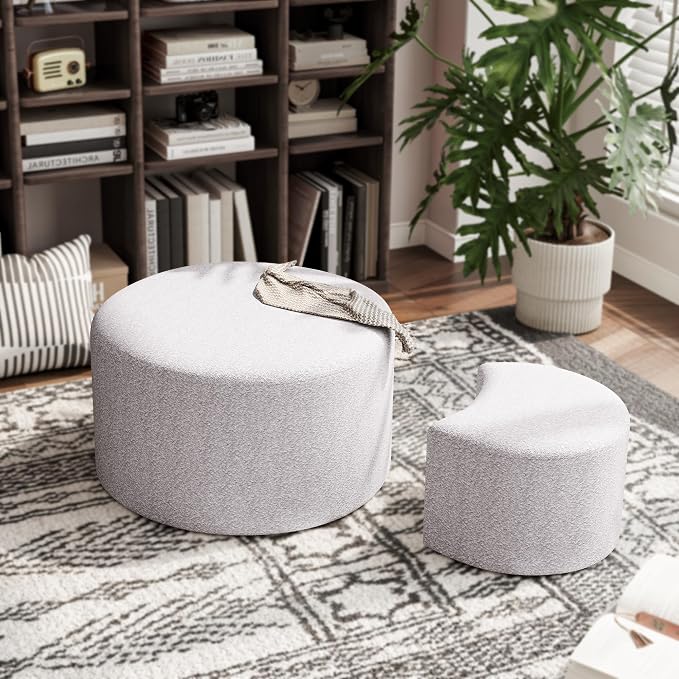 Upholstered Round Nesting Coffee Tables Set of 2 by JJKFurniture-kevinplus