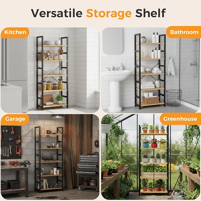 DUMOS 5-Tier Bookshelf, Modern Tall Bookcase, Open Storage Display Shelf - Image 5