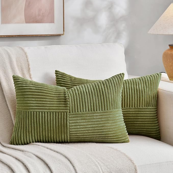 Fancy Homi 2 Packs Moss Green Long Lumbar Decorative Throw Pillow Covers 12x24 by Fancy+Homi