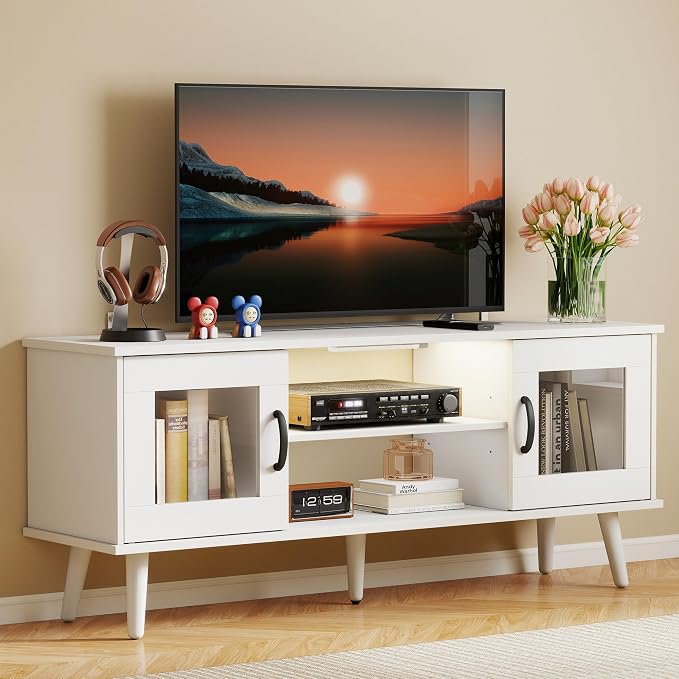 Turosur Wood TV Stand for 55 Inch TV, Mid Century Modern Entertainment Center by Turosur