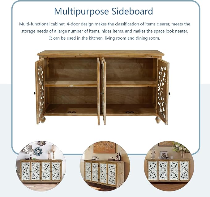 LKTART 60" Vintage Sideboard Buffet Cabinet, French Country Sideboard, - Image 6