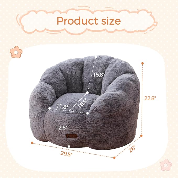MAXYOYO Kids Bean Bag Chair, Floral Shaped Bean Bag Sofa, Plush Faux Fur - Image 2