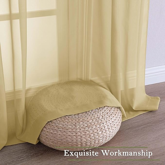 Lecloud Gold Sheer Curtains 96 Inches Long 2 Panels Set, Home Decor Light - Image 4
