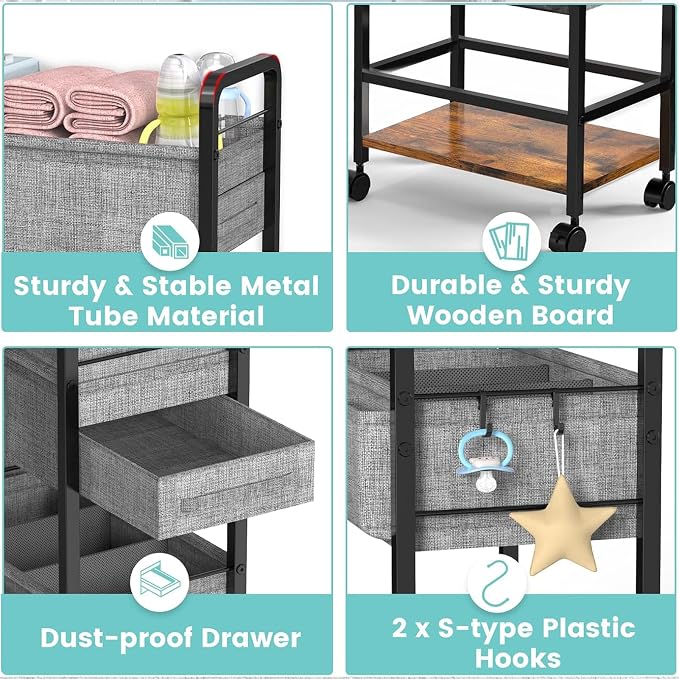 LIDTOP 2In1 Baby Diaper Caddy & 4-Tier Rolling Diaper Cart, Diaper Caddy - Image 6